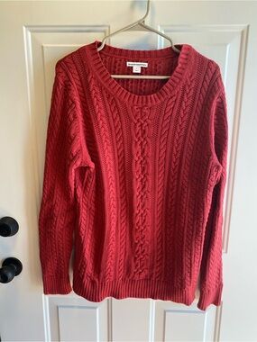 Amazon Essentials Women's Red Cable Knit Crewneck Sweater